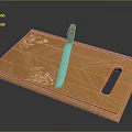 Wooden Kitchen Cutting Board With Knife And Carved Patterns And Handle Hole
