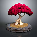 Cartoon Scene Featuring Red Tree With Exposed Trunk On Stone Platform And Sandy Ground 3d model