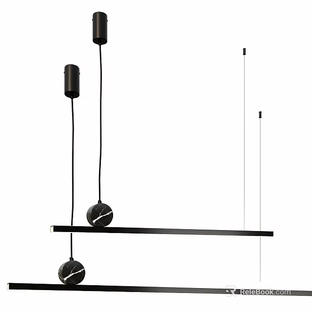 Modern Black Pendant Light With Horizontal Bar And Globe Shades For Interior Design 3d model 