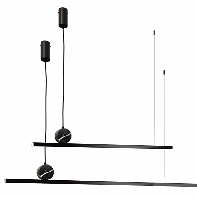Modern Black Pendant Light With Horizontal Bar And Globe Shades For Interior Design 3d model