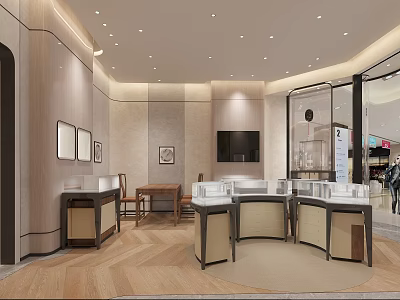 Elegant Modern Jewelry Store Interior With Glass Display Counters And Ceiling Lighting 3d model