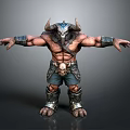 Muscular Horned Demon Warrior With Skull Decorated Armor And Bracers Standing On Dark Background