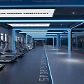Modern Fitness Gym With Treadmills Mirrored Walls Blue Lighting And Spacious Interior