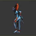 3D Fantasy Character Design With Blue Skin Red Headdress And Decorative Outfit