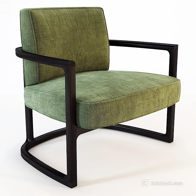 Modern Green Accent Chair With Black Wooden Frame And Comfortable Fabric 3d model 