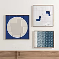 Abstract Geometric Wall Art With Blue And White Patterns Hanging On Wall 3d model