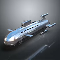 Silver Streamlined Submarine Water Vehicle 3D Model With Periscope And Propellers 3d model