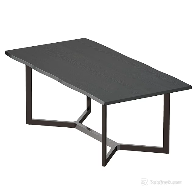 Black Wooden Coffee Table With Modern Metal Legs And Smooth Surface 3d model 