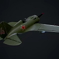 Vintage Green Fighter Plane with Propeller and Red Star Markings on Dark Background