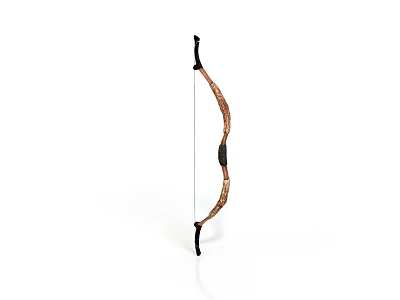Traditional Wooden Weapon Bow Featuring Brown Patterned Design Black Handle And Taut String 3d model