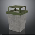 Concrete Trash Bin With Green Lid And Open Top Design For Outdoor Use