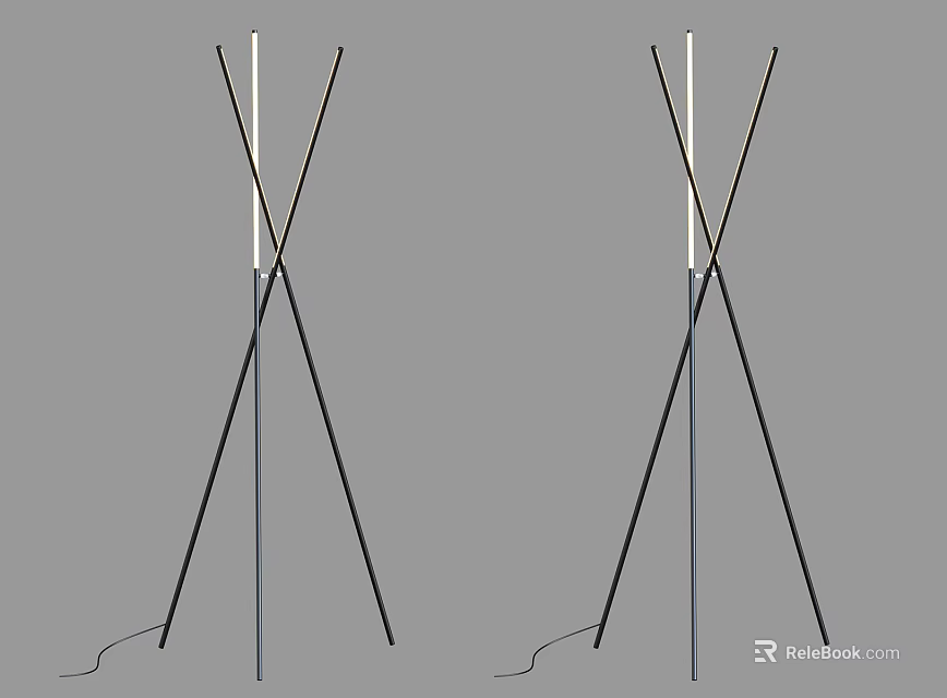 Modern Minimalist Floor Lamp With Tripod Stand Black Frame And White Post 3d model 