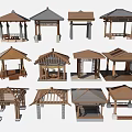 Traditional Chinese Wooden Pavilions Featuring Different Roof Styles And Structures Designs