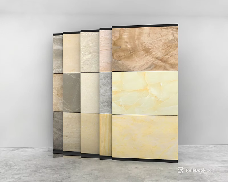 Various Color Floor Tiles With Marble Texture On Display Sample Wall Arrangement 3d model