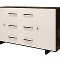 Modern White Entryway Side Cabinet With Drawers Doors Metal Handles And Legs