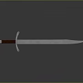Classic Medieval Weapon Sword With Silver Steel Blade And Red Leather Handle On Dark Background