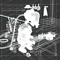 Game Movie Characters in Kitchen Scene Featuring Diver Helmet Chef and Table Eggs