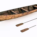 Vintage Handmade Wooden Boat With Natural Wood Grain And Wooden Oars