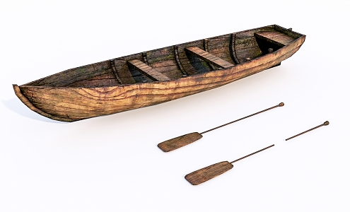 Old wooden boat Modern boat 3d model