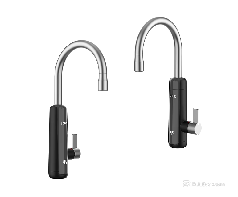 Modern Dual Kitchen Faucets With Black Stainless Steel Body And Silver Spout Design 3d model 