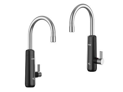 Modern Dual Kitchen Faucets With Black Stainless Steel Body And Silver Spout Design 3d model