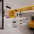 Efficient Household Registration Service Area With Yellow Walls Counter Stools And National Flags