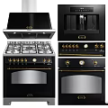 Modern Black And Gold Kitchen Appliances With Stove Range Hood And Oven