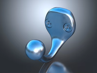 Shiny Modern Metal Hook With Smooth Surface Round Base And Two Fixing Screws 3d model