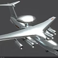 Silver Gray Military Fighter Jet Flying with Four Engines and Dome Radar on Top