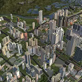 Aerial View Urban Planning With High Rise Buildings Roads River And Green Spaces
