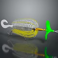 Animal Inspired Fishing Lure With White Hook Yellow Silver Wires Green Tail And Yellow Connector
