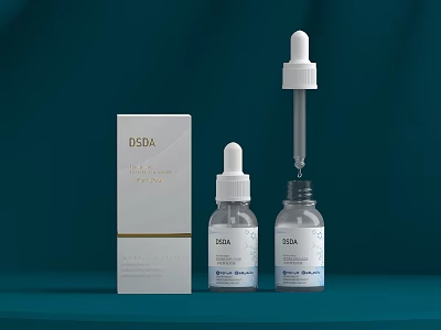 OSDA Skincare Serum In Glass Bottle With Dropper And White Packaging Box 3d model
