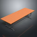 Stylish Long Table With Orange Wooden Slatted Top And Black Metal Legs