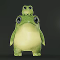 Cute Green Reptile With Big Eyes And Small Reptile Sitting On Its Back