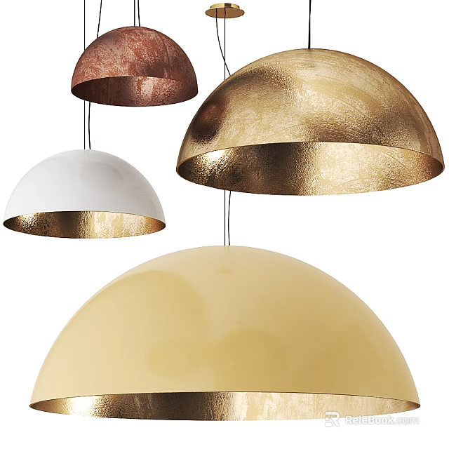 Elegant Modern Hanging Chandeliers With Hemisphere Shapes In Gold White Brown 3d model 