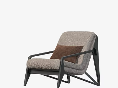 Modern Gray Accent Chair With Plush Fabric Brown Cushion And Black Frame 3d model