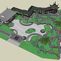 Traditional Chinese Garden Landscape Design With Pagoda Pavilion Stone Rockery And Winding Pathway