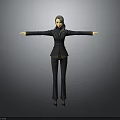 Child Dressed in Black Suit Standing with Arms Outstretched Against Gray Background
