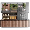 Coffee Tea Shop Reception Counter Design With Green Plants Wooden Panels And Beverage