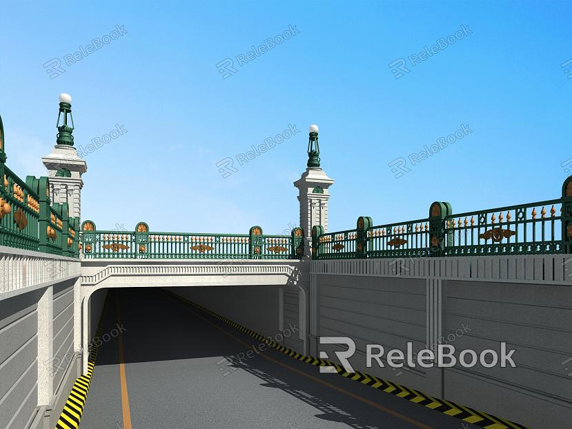 European-style tunnel bridge entrance railing bridgehead model