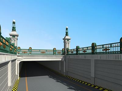 European-style tunnel bridge entrance railing bridgehead model