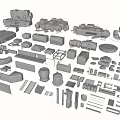 Gray Mechanical 3D Model Parts With Sci Fi Design Elements And Components 3d model