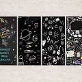 Hand Drawn School Science Fair Posters With Rocket Planets And Musical Notes