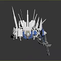 White And Blue Mecha Robot Model With Winged Armor And Weapon Parts