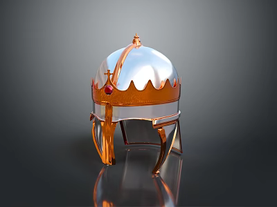 Ancient Warrior Helmet With Silver Gold Finish Crested Top And Red Accent For Medieval Warfare 3d model