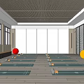 Spacious Yoga Fitness Studio With Neatly Arranged Mats Colorful Exercise Balls Wooden Floors Large Windows