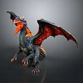Detailed 3D Fantasy Dragon Model With Black Body Orange Red Wings Open Mouth