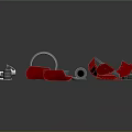 Various Mechanical Parts Including Metal Components Red Plastic Accessories And Transparent Cylinders