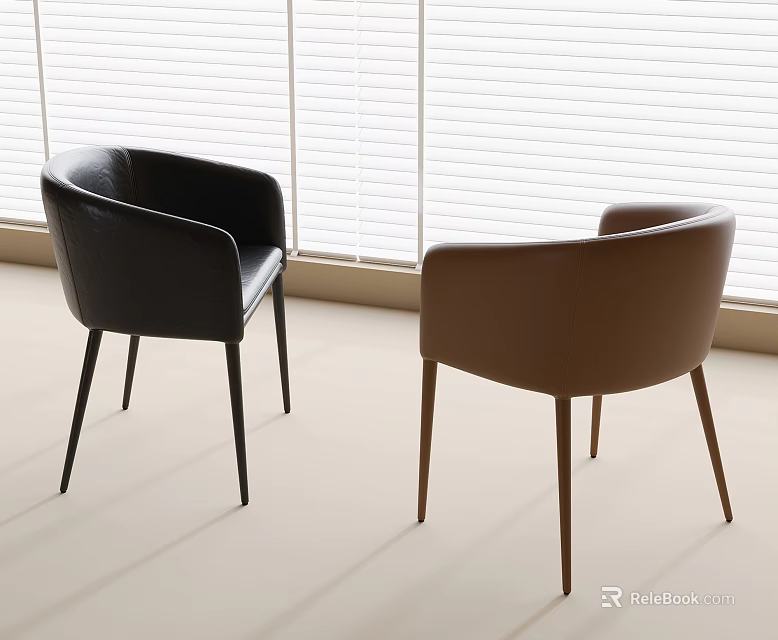Stylish Modern Black and Brown Leather Dining Chairs with Comfortable Armrests 3d model