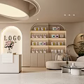 Minimalist Soft Beige Beauty Salon Reception Interior With Neat Product Display And Comfortable Lounge Space